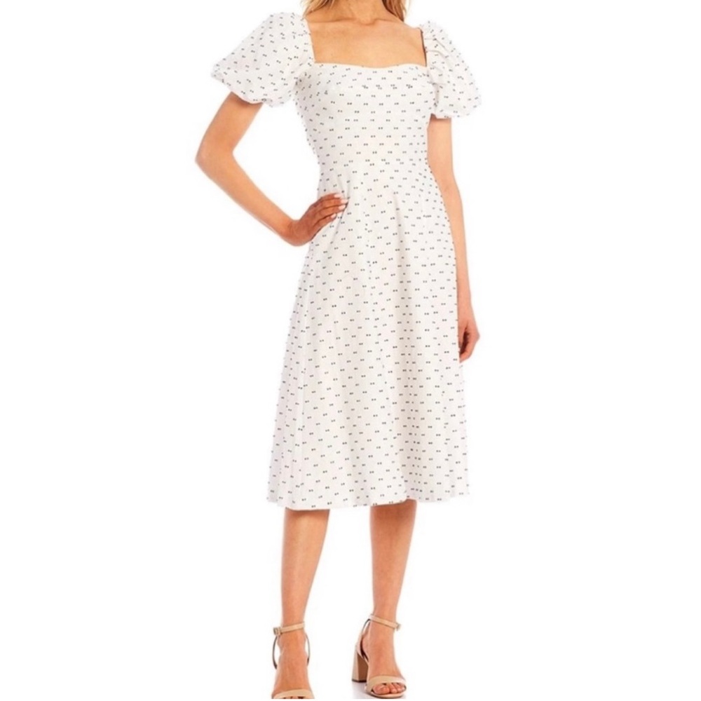 Antonio Melani Gloria Family Matching Puff Sleeve Swiss Dot White Midi dress L
